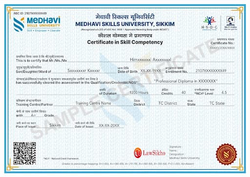 Sample Medhavi Skills University Certificate